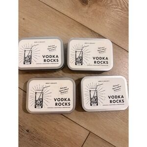 Men's Society Vodka Rocks (Set of 4) Tins 6 Soapstones & Cotton Freezing Bag New